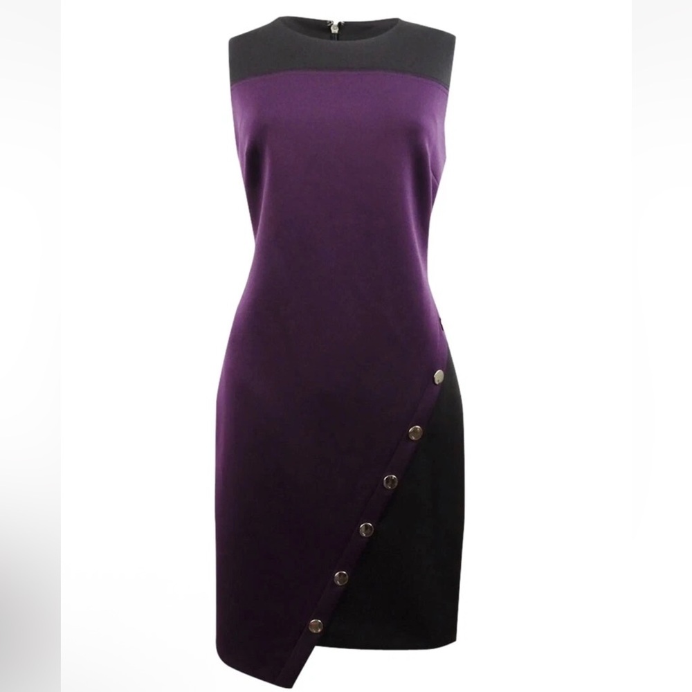 Tommy Hilfiger Colorblock Asymmetrical Elegant Purple Black Sleeveless Dress